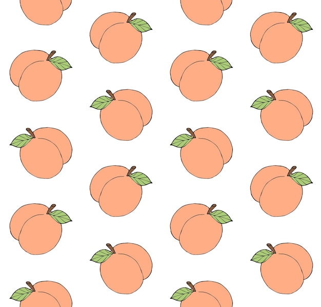 Seamless pattern of hand drawn peaches