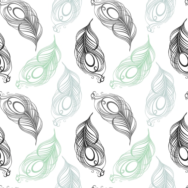 Seamless pattern hand drawn peacock feathers on a white background Background print