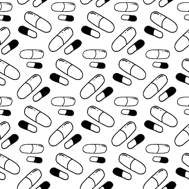 seamless pattern hand drawn pills doodle. sketch style icon. decoration element. isolated on white background. flat design. vector illustration.