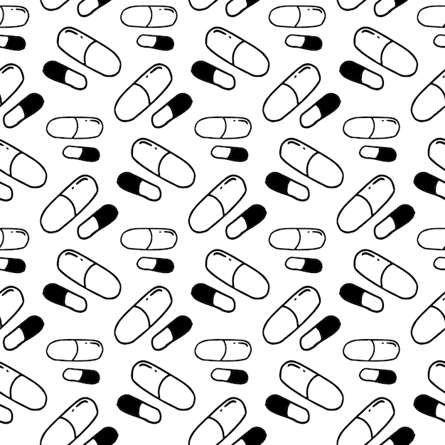 Vector seamless pattern hand drawn pills doodle. sketch style icon. decoration element. isolated on white background. flat design. vector illustration.