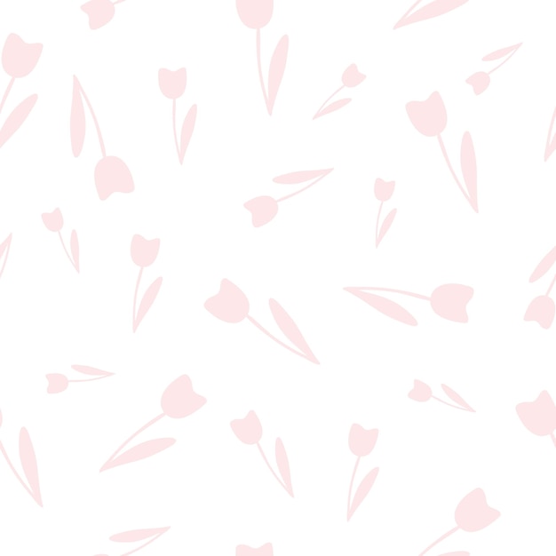 Seamless pattern of hand drawn pink tulips in doodle style Romantic print for fabric paper tshirt