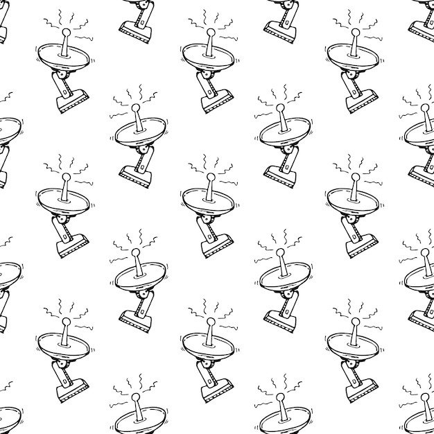 Seamless pattern hand drawn satellite dish. doodle black sketch. sign symbol. decoration element. isolated on white background. flat design. vector illustration.