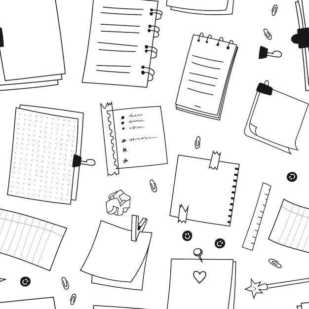 Seamless pattern of hand drawn scribble notebooks square sheets