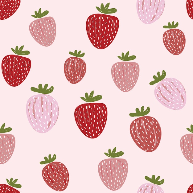 Modello senza cuciture disegnato a mano fragola frutta rossa e rosa chiaro illustrazione vettoriale design per tessuto di moda, carta da parati in tessuto, copertina web e tutte le stampe xaxa