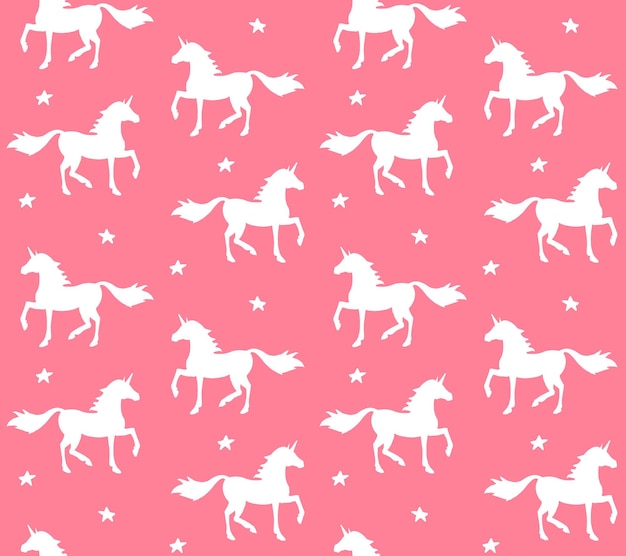 Seamless pattern of hand drawn unicorn silhouettes