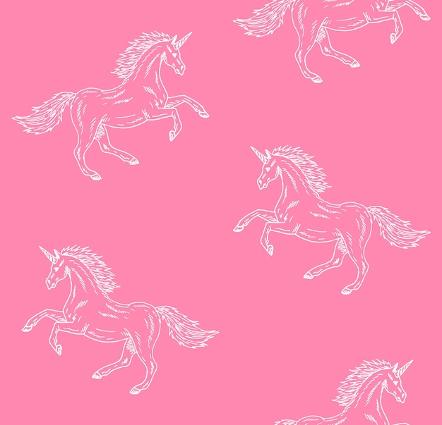 Seamless pattern of hand drawn unicorns