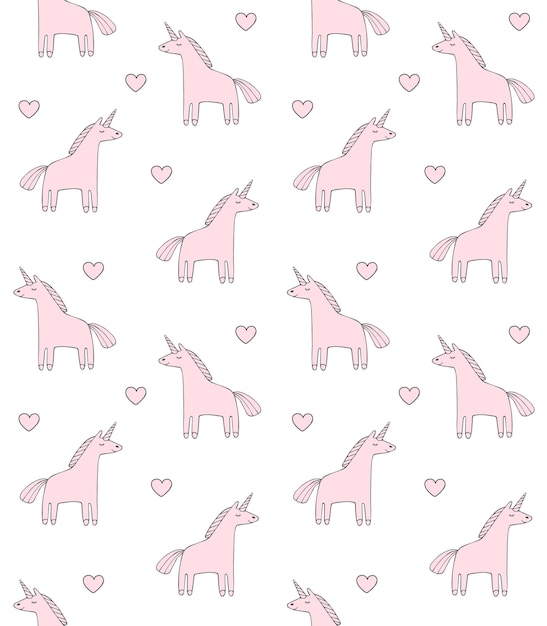 Seamless pattern of hand drawn unicorns