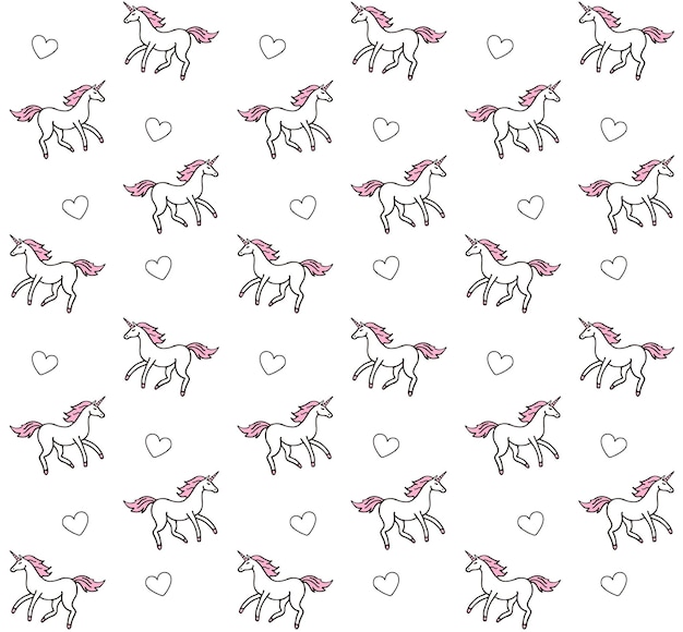 Seamless pattern of hand drawn unicorns