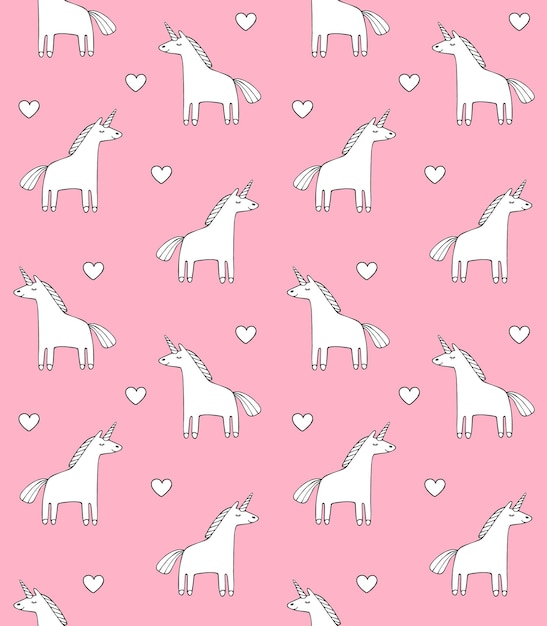 Seamless pattern of hand drawn unicorns