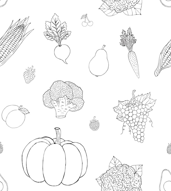 Seamless pattern of hand drawn vegetables