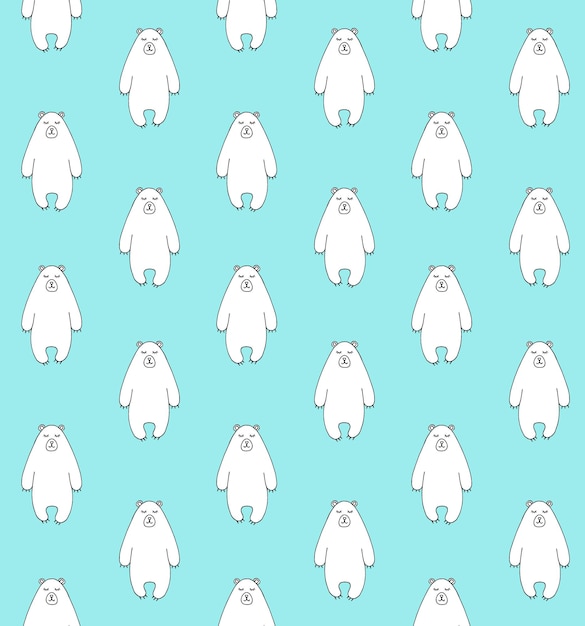 Seamless pattern of hand drawn white polar bears