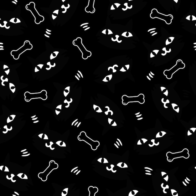 Seamless Pattern Handdrawn Cute Cats Cartoon Animals Background Vector Illustration