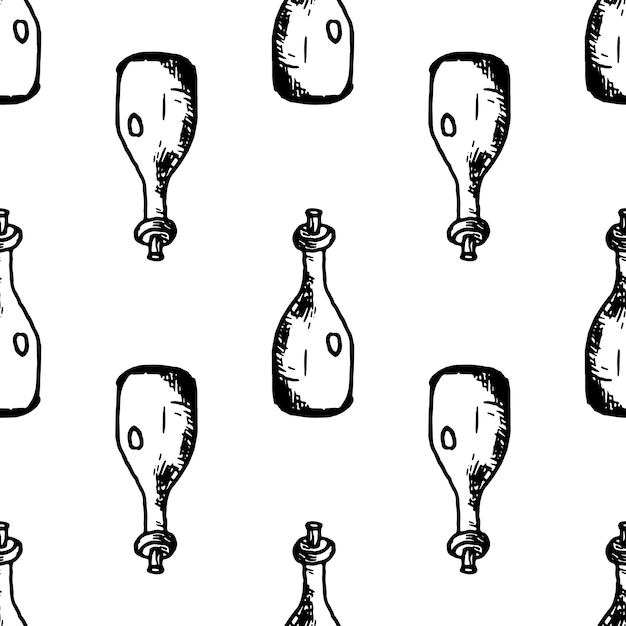 Seamless pattern handdrawn doodle bottle icon. hand drawn black bottle sketch. sign symbol. decoration element. white background. isolated. flat design. vector illustration