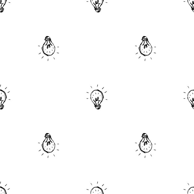 Seamless pattern Handdrawn idea lamp doodle icon. Hand drawn black sketch. Sign symbol. Decoration element. White background. Isolated. Flat design. Vector illustration.