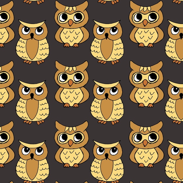 Vector seamless pattern handdrawn owls in pastel colors