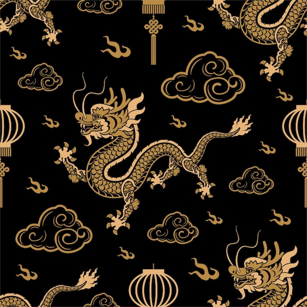 Seamless pattern happy chinese new year 2024 the dragon zodiac sign