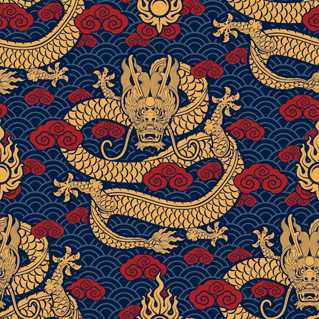 Vector seamless pattern happy chinese new year 2024 the dragon zodiac sign