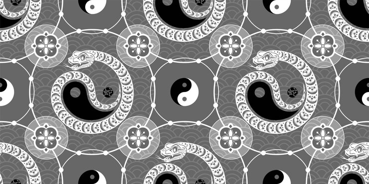 Vector seamless pattern happy chinese new year 2025 the snake zodiac sign with asian elements paper cut style on color background translation happy new year 2024 year of the snake xa