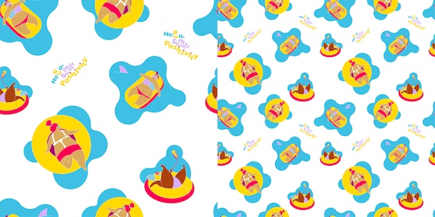 Seamless pattern Happy Fat Girl on the Beach