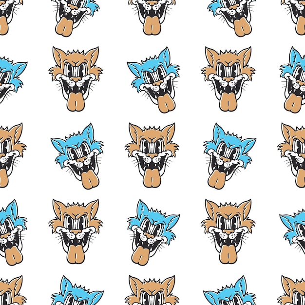 Vector seamless pattern of head cat illustration in vintage style