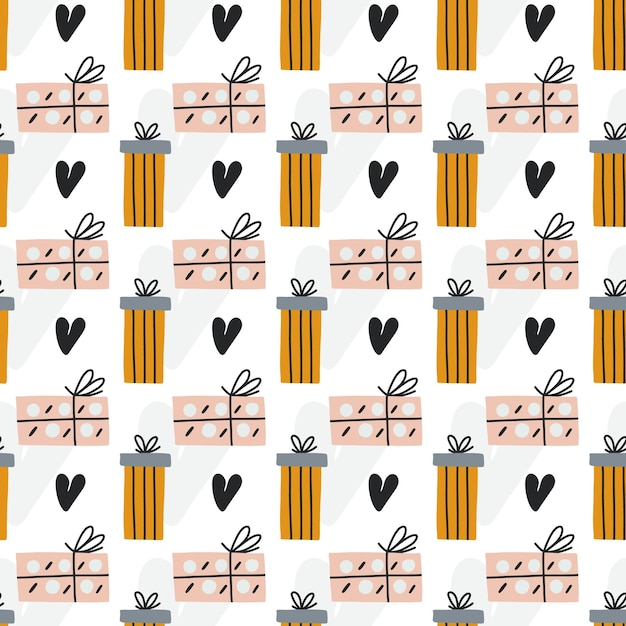 Seamless pattern heart gift wrapping