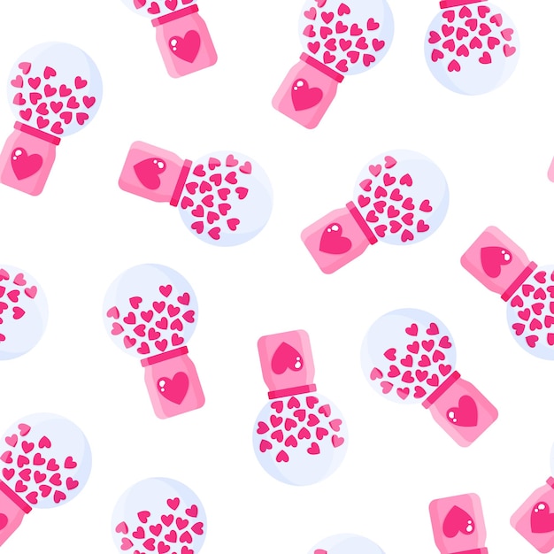 Vector seamless pattern of heart shaped candy and candy machine for the wedding or valentine's day.