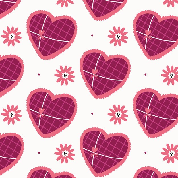 원활한 패턴 심장 모양의 선물 상자입니다. 발렌타인 데이 디지털 종이 벽지 섬유 직물 반복 배경