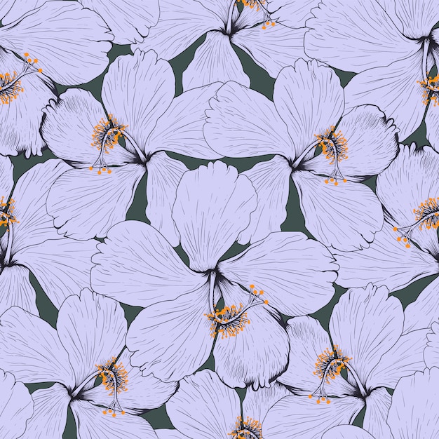 Seamless pattern hibiscus flowers abstract background. illustration drawing fabric design.