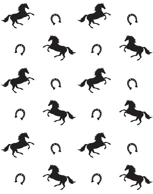 Seamless pattern of horse and horseshoe silhouettes