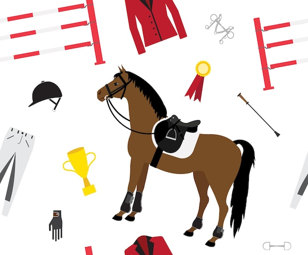 Vector seamless pattern of horse riding equipment