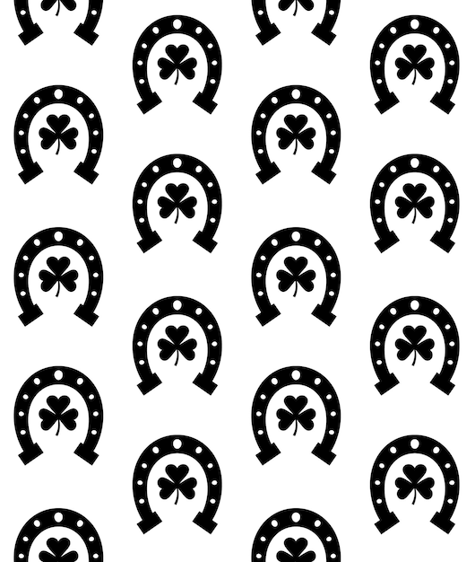 Seamless pattern of horseshoe with trefoil silhouette