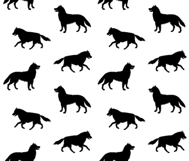 Seamless pattern of husky dog silhouettes