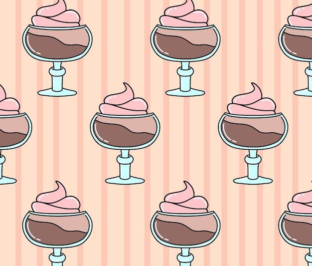 Seamless Pattern Ice Cream on Bowl Vector