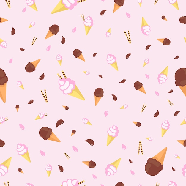 Seamless pattern, ice cream and cake - Vector illustration