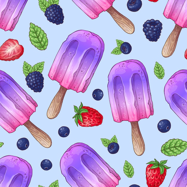 Seamless pattern ice cream wild berries