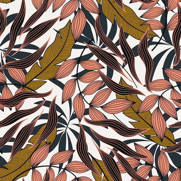화려한 식물과 잎으로 열 대 스타일의 완벽 한 패턴입니다. 현대적인 디자인