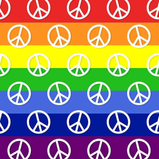Modello senza cuciture simboli di pace internazionali icone stampa di sfondo arcobaleno giornata internazionale della pace