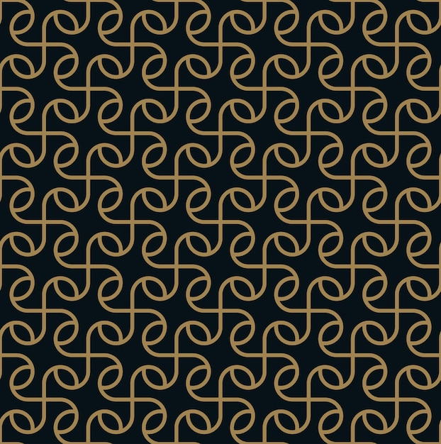 Seamless pattern of intersecting thin gold lines on black background Abstract seamless ornament