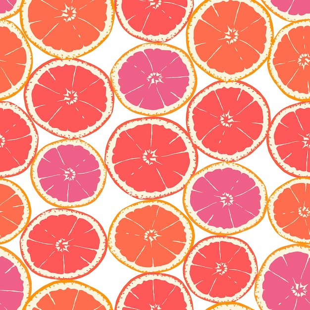 Seamless pattern of isolated hand drawn oranges slices Vector