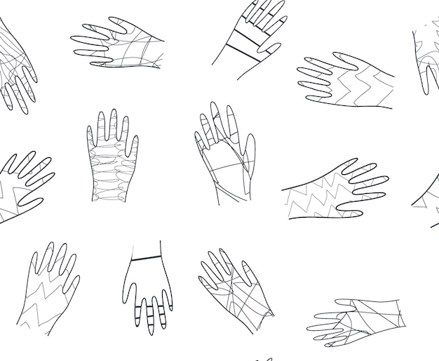 Беспрепятственный рисунок изолированных белых человеческих рук с иллюстрационным фоном с текстурой рисунка