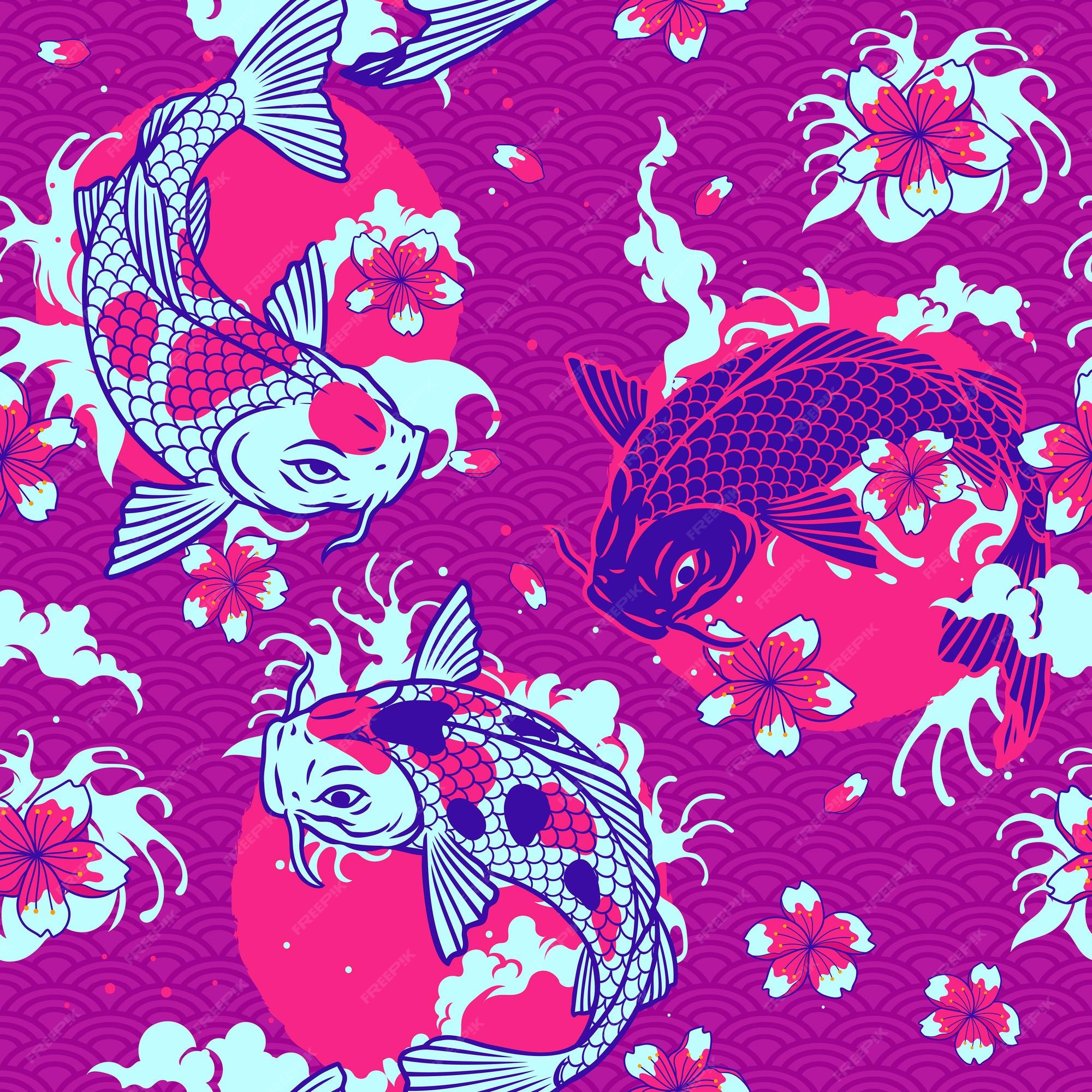 Premium Vector Seamless pattern of japanese koi fish
