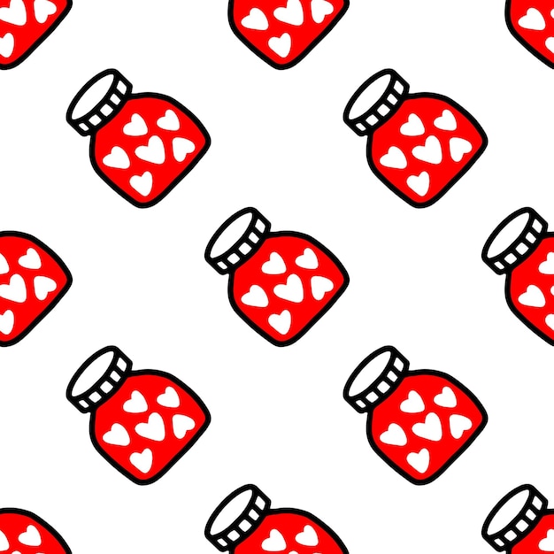 Vector seamless pattern of jars with heart. pattern for valentines day