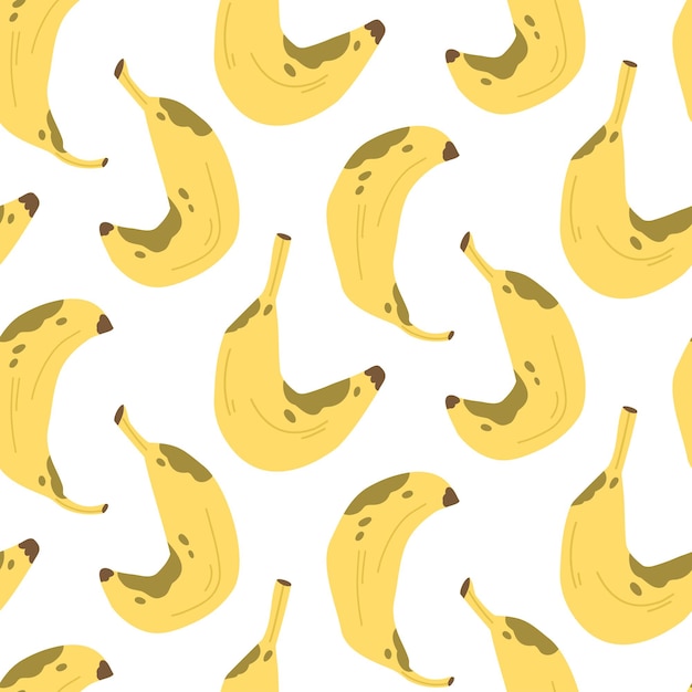 Vector seamless pattern of juicy sweet overripe bananas on a white background