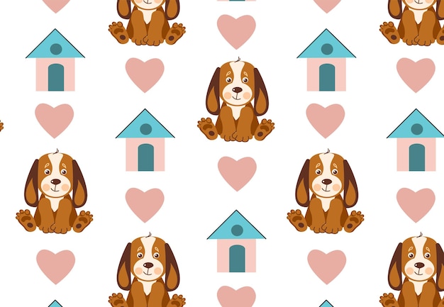 Seamless pattern kawaii dog puppy vector cartoon