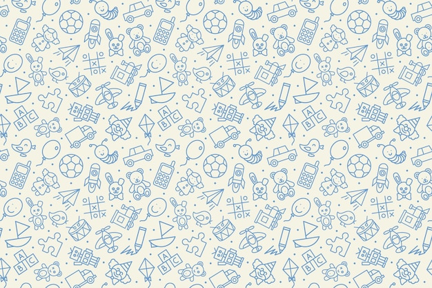 Vector seamless pattern of kids toys. baby background, vector illustration.