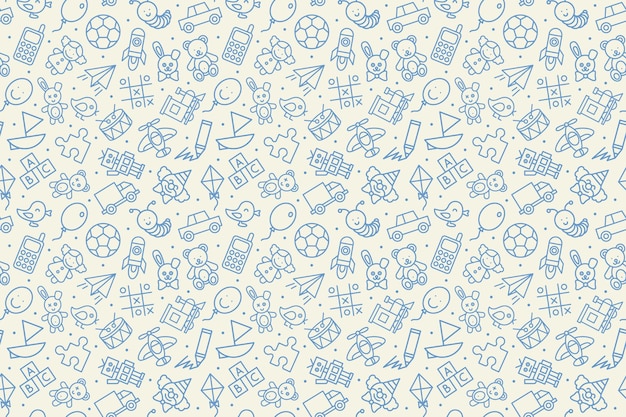 Seamless pattern of kids toys. Baby background, vector illustration.