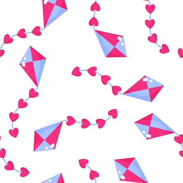 Seamless pattern of kite with hearts for the wedding or valentine's day.