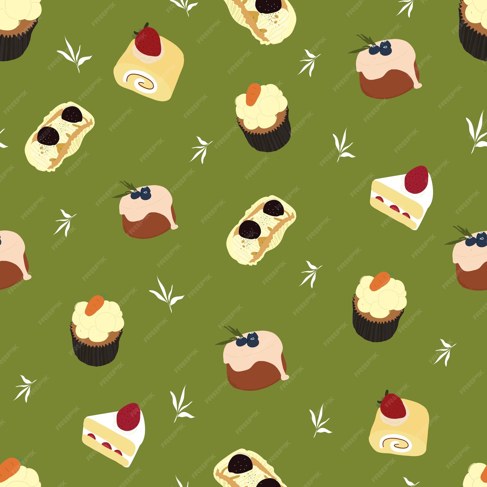 Premium Vector | Seamless pattern korean cake popular with green ...