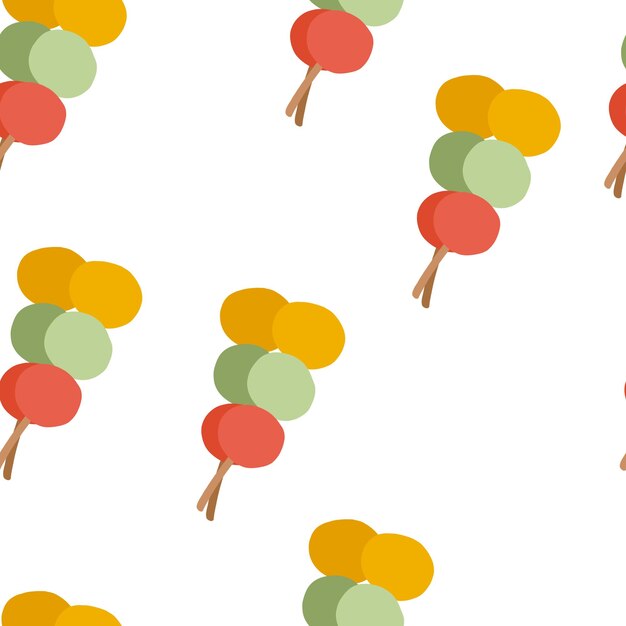 Seamless pattern Korean colorful dessert dango hand drawn