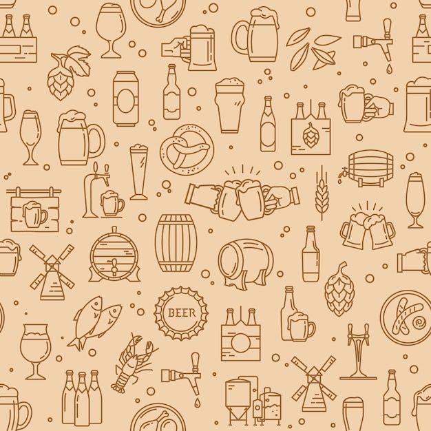 Vector seamless pattern of kraft beer icons in modern style